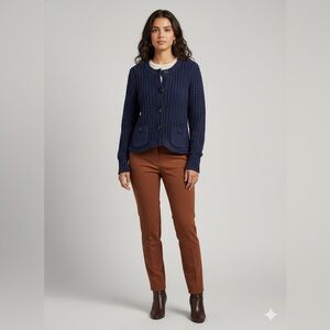 VTG EDDIE BAUER Angora Button Up Cardigan Waffle Knit Womens M Old Money Navy